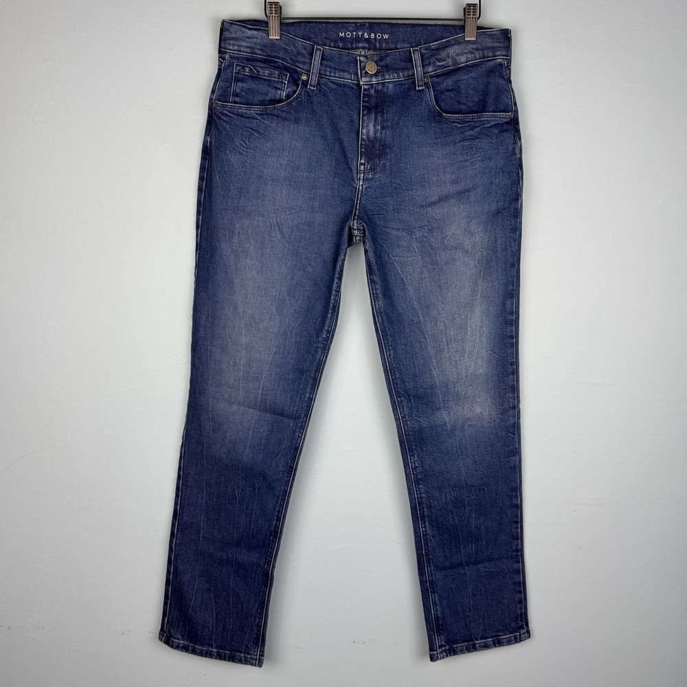 Mott & Bow Mid Rise Stretch Boyfriend Jeans Womens 32x32 Dark Blue Wash Straight